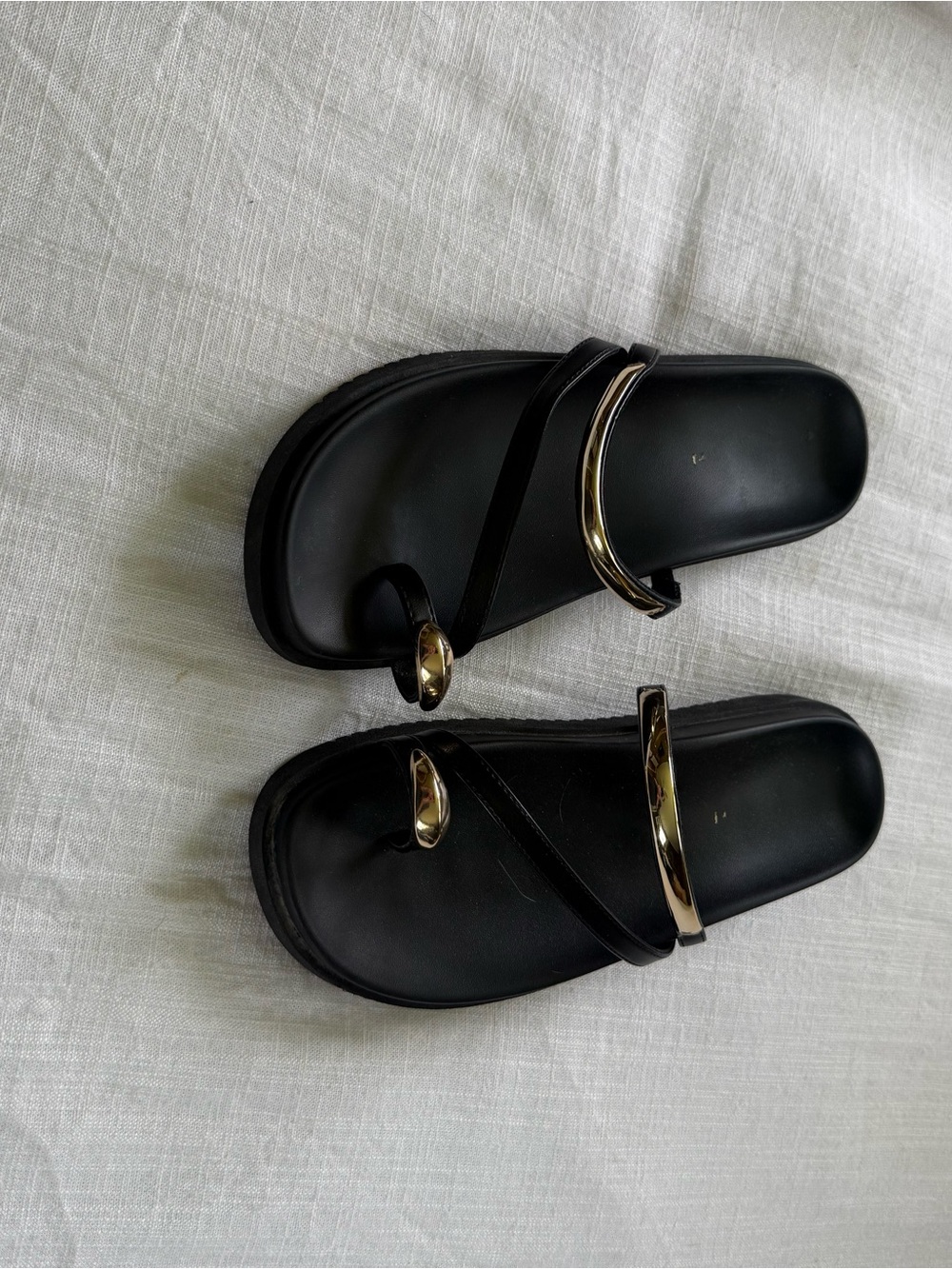 Madden Girl Black Slide Sandals with Gold Hardware